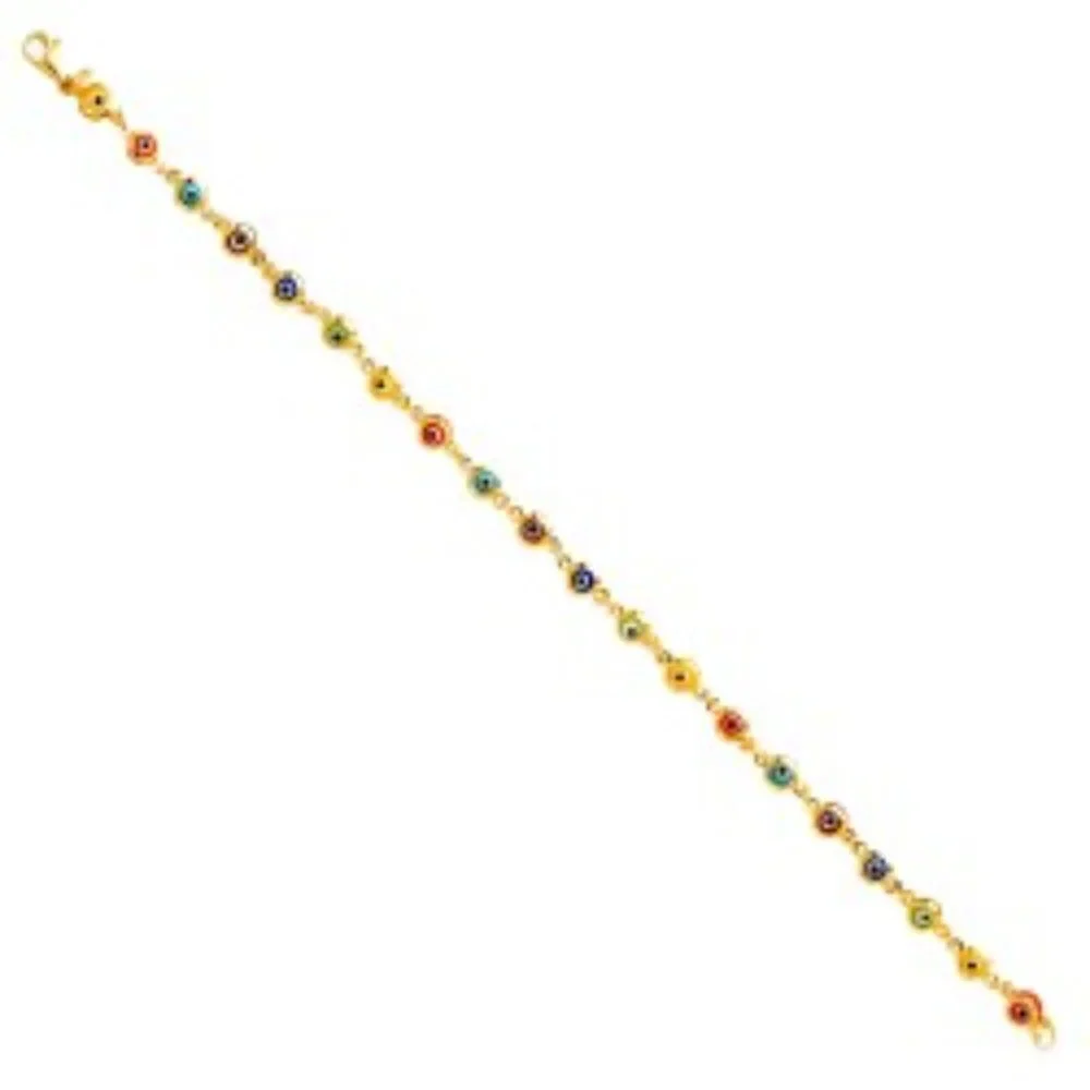 Solid 14K Gold Red Evil Eye Bracelet - 7.25" - Picture 3 of 5